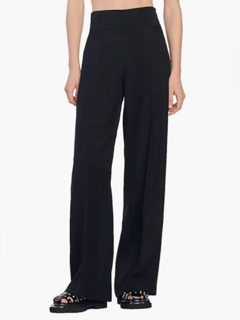 Sandro Black Wide-Leg High-Rise Pants